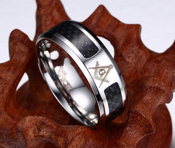 Masonic Men Stainless Steel and Carbon Fibre Rings - The Jewellery Supermarket